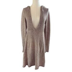 Old Navy Vintage Sweater Dress L Beige Cotton Wool Blend Hooded Pocket Retro Y2K